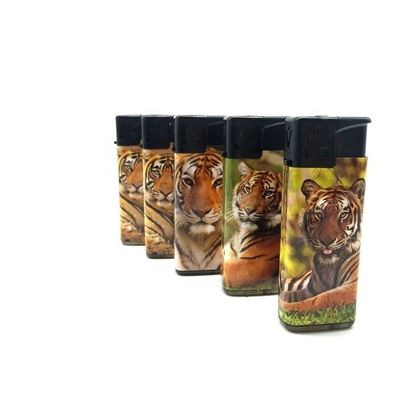 ISO9994 Standard Turbo Flame Windproof Gas Lighter avec autocollant Tiger Logo personnalisé